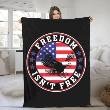 Discover Freedom Isn’t Free Eagle US Flag Patriotic Apparel Fleece Blankets