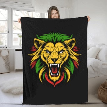 Discover Rasta Lion Red Gold Green Fleece Blankets
