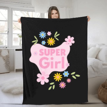 Discover Super Girl Floral Badge Design Fleece Blankets