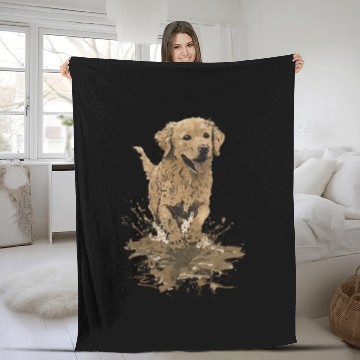 Discover Joyful Golden Retriever Splash Design Fleece Blankets
