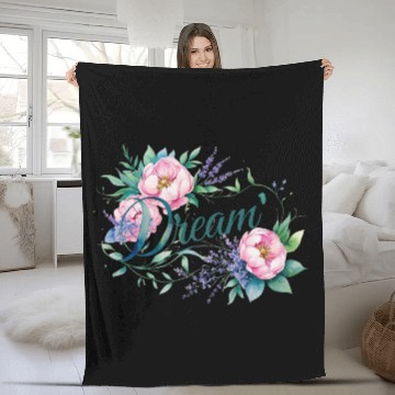 Discover Elegant Floral 'Dream' Typography Design Fleece Blankets