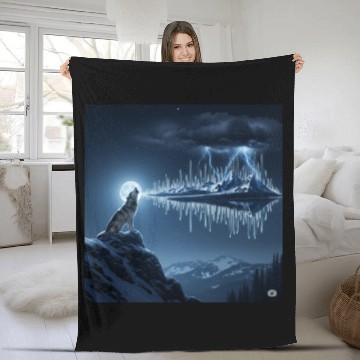 Discover Mystic Mountain Wolf Sound Wave Fleece Blankets
