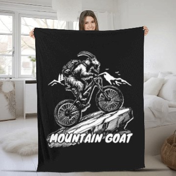 Discover Mountain Goat on Bike Fleece Blankets