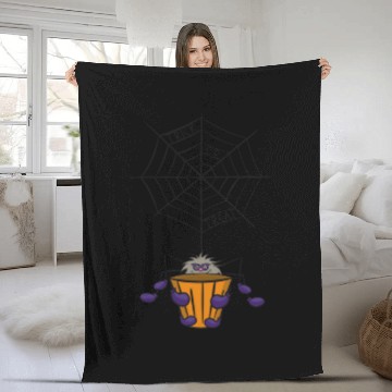Discover Cartoon Spider hanging from Web holding Bucket Fleece Blankets