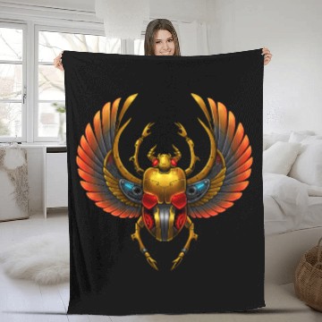 Discover Cyberpunk Pharaonic Scarab with Mechanical Wings Fleece Blankets