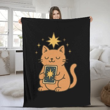 Discover Celestial Cat Tarot Design Fleece Blankets