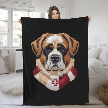 Discover Swiss Saint Bernard Dog Red White Switzerland Flag Fleece Blankets