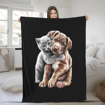 Discover Adorable Kitten and Puppy Friendship Fleece Blankets