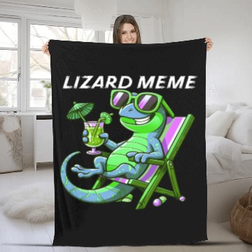 Discover Lizard Meme Lounge Scene Fleece Blankets