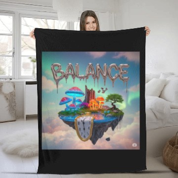 Discover Surreal Floating Island with Mushrooms and Time Fleece Blankets