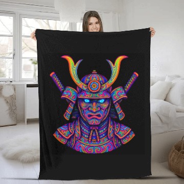 Discover Neon Samurai Warrior Psychedelic Fleece Blankets