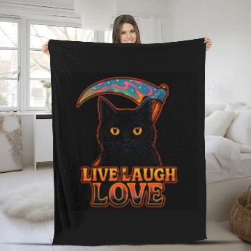 Discover Black Cat Psychedelic Live Laugh Love Fleece Blankets