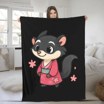 Discover Kawaii Sly Fox in Traditional Kimono Fleece Blankets