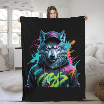 Discover Neon Wolf Streetwear Fleece Blankets