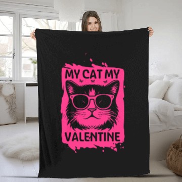 Discover my cat my valentine Fleece Blankets