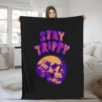 Discover Stay Trippy Psychedelic Skull Design Fleece Blankets
