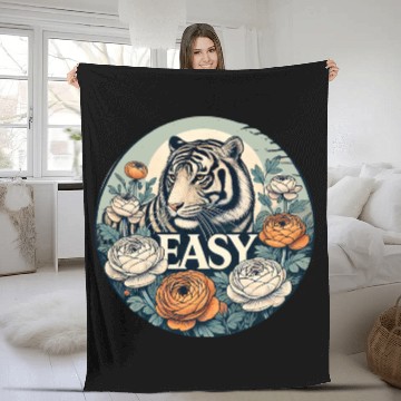 Discover Elegant Tiger with Floral Embellishments Easy Tige Fleece Blankets