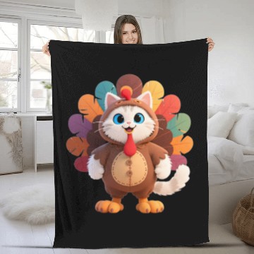 Discover Cute Turkey Cartoon Costume "Aniverse Cats" Fleece Blankets