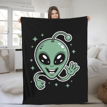 Discover Cute Alien Cartoon Illustration Fleece Blankets