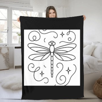Discover “Minimal line art dragonfly, soft curves, modern  Fleece Blankets