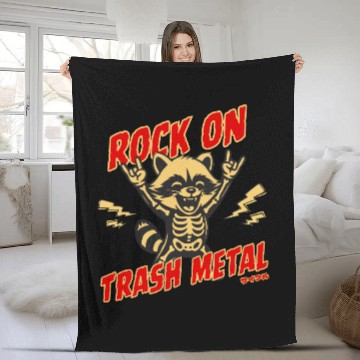 Discover Rock On Trash Metal Raccoon Skeleton Jumpsuit Fleece Blankets