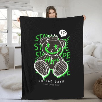 Discover Neon Green Grunge Teddy Bear Design Fleece Blankets
