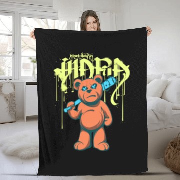 Discover Urban Graffiti Teddy Bear Illustration Fleece Blankets