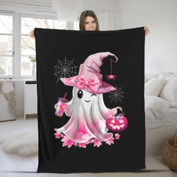 Discover Cute Ghost Drinking Coffee Halloween Ice Coffee Fleece Blankets
