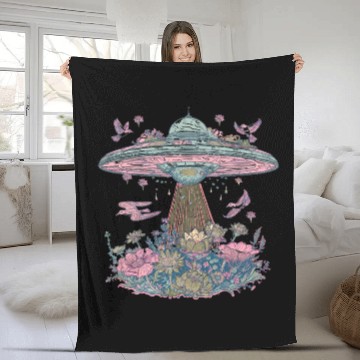 Discover Galactic Blossom UFO Design Fleece Blankets