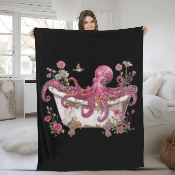 Discover Cottagecore Octopus in Bathtub Vintage Fleece Blankets