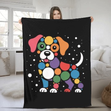Discover Colorful Dotty Dog Illustration Fleece Blankets