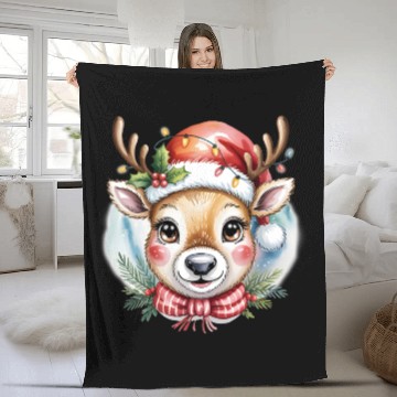 Discover Cute Rudolph Reindeer Watercolor Christmas Art Fleece Blankets