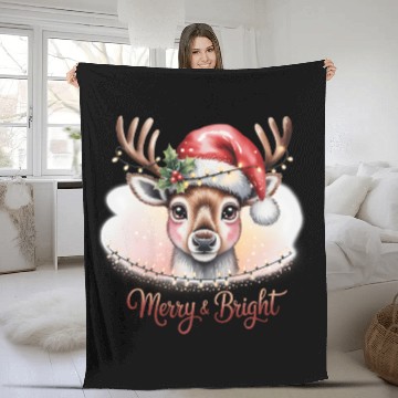 Discover Merry & Bright Cute Reindeer Watercolor Christmas Fleece Blankets