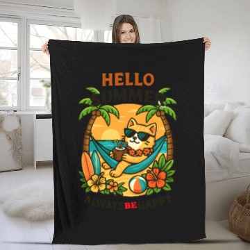 Discover Summer Cat Relaxing in Paradise Fleece Blankets