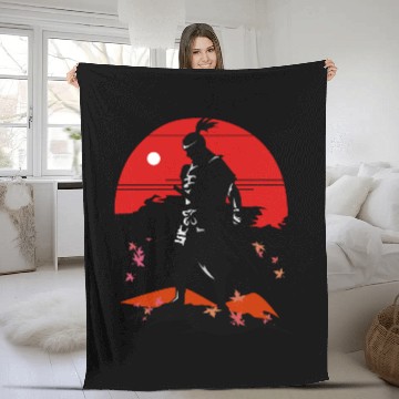 Discover Revered Samurai in Sunset Landscape Fleece Blankets