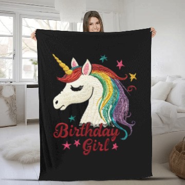 Discover Colorful Unicorn Birthday Girl Fleece Blankets