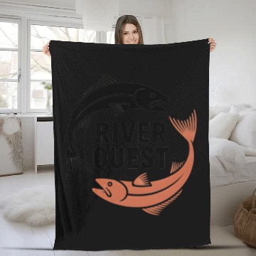 Discover River Quest Fish Illustration Fleece Blankets