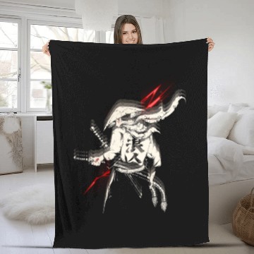 Discover Futuristic Samurai Warrior Illustration Fleece Blankets