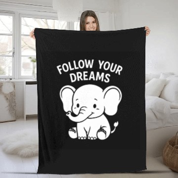 Discover Follow Your Dreams Elephant Design Fleece Blankets
