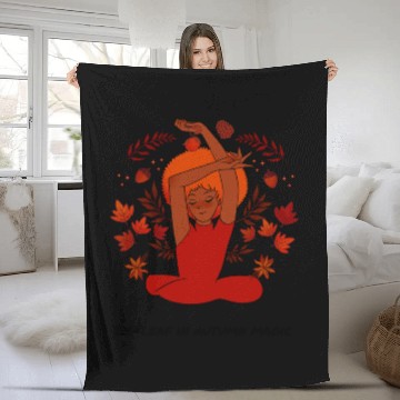 Discover Autumn Serenity Girl Illustration Fleece Blankets