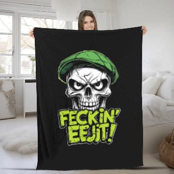 Discover Angry Skull Feckin Eejit Irish Slang Funny Joke Fleece Blankets