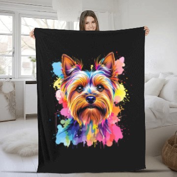 Discover Vibrant Yorkie Portrait Art Fleece Blankets