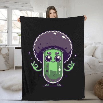 Discover Whimsical Broccoli with Afro Hair Fleece Blankets