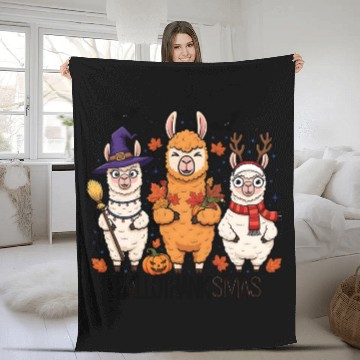 Discover Hallothanksmas Llama Trio Halloween Xmas Fleece Blankets Gift