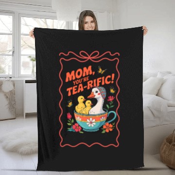 Discover Motherly Swan and Ducklings Tea Humor Fleece Blankets