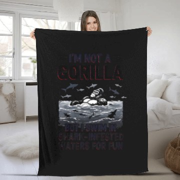 Discover Gorilla vs Sharks Funny Swim Graphic Design Fleece Blankets
