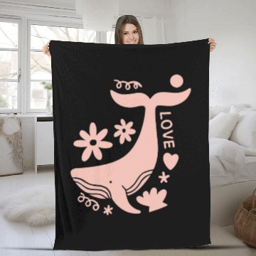 Discover Whimsical Pink Whale with Floral Accents Fleece Blankets