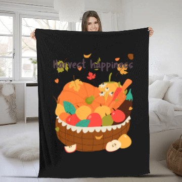 Discover Harvest Happiness Fall Produce Illustration Fleece Blankets