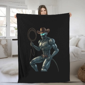 Discover Robot Cowboy – Futuristic Sci-Fi Western Artwork Fleece Blankets
