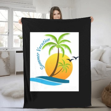 Discover Tropical Sunset Beach Scene Fleece Blankets